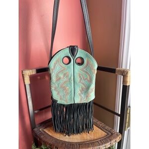VINTAGE cowboy boot fringe shoulder bag